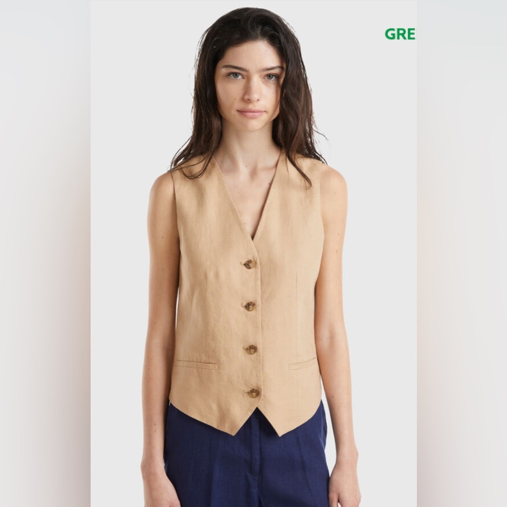 Benetton PURE LINEN VEST L BNWOT - Picture 3 of 4